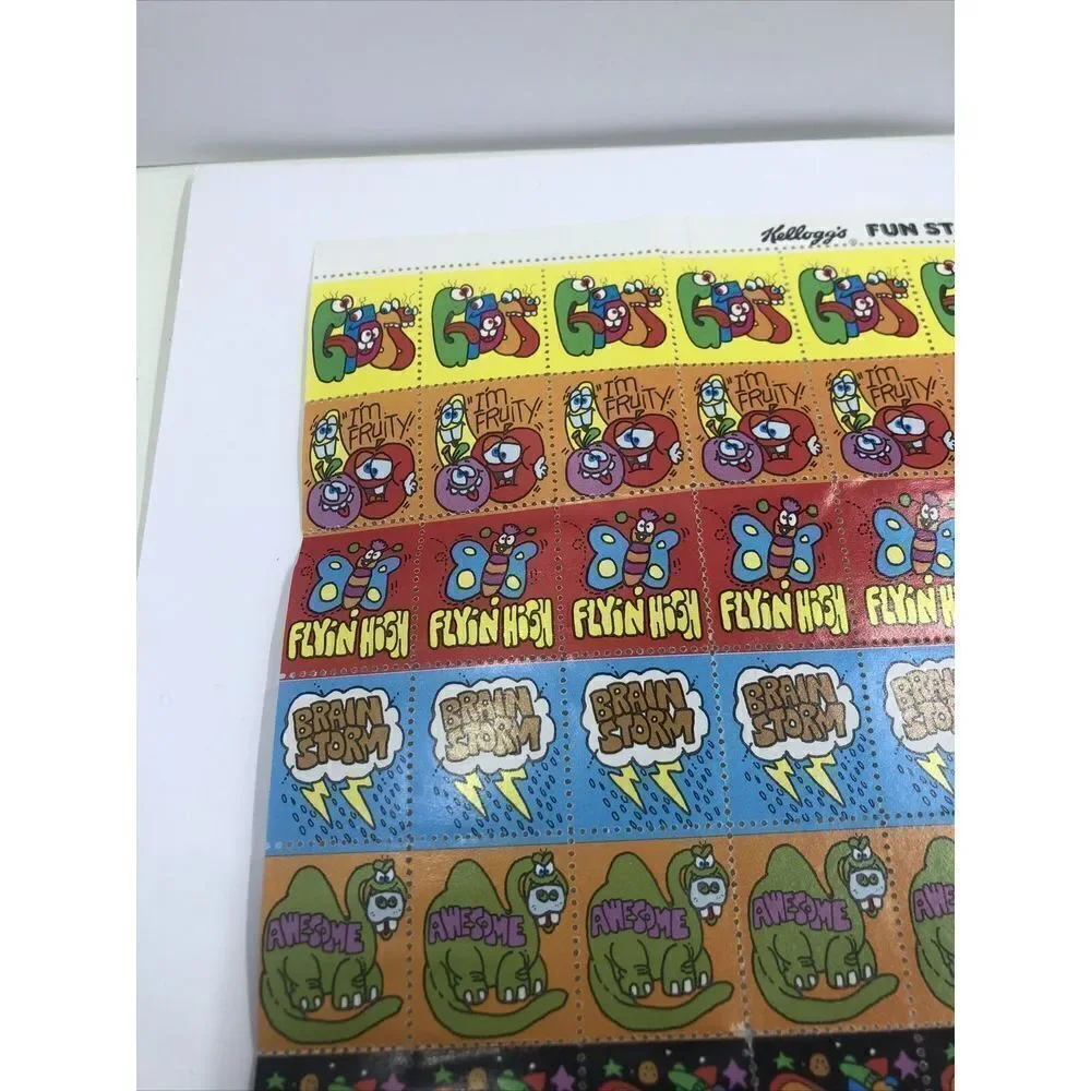 Kellogg's Cereal Fun Stamps Sheet Stickers Vintage 1980s. Rare